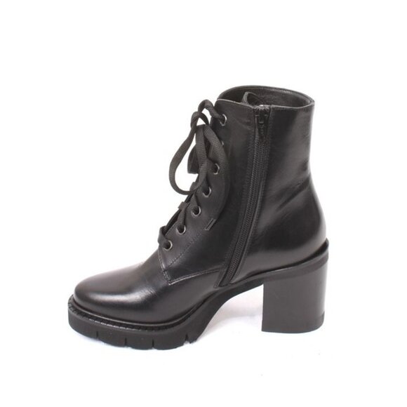 Luca Grossi 182 Black Leather Zip-Up Lace-Up Ankle Boots - Picture 6 of 8